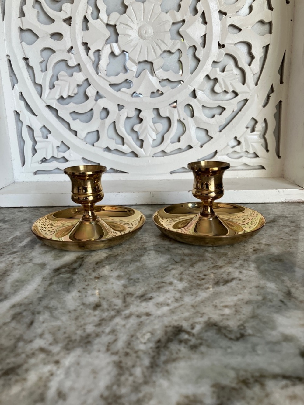 Vintage Polished Brass Candlestick Holder Pair - Picture 4 of 7
